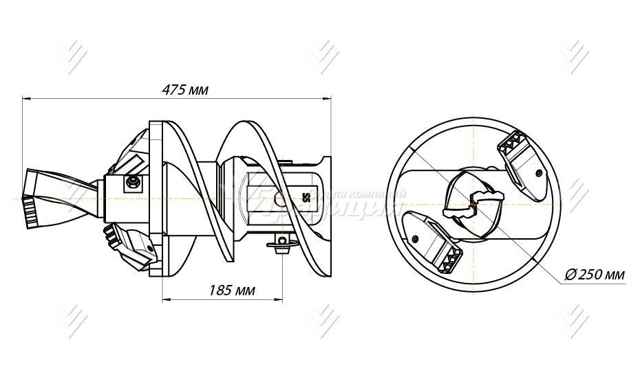 Бур шнековый (л) Delta SA5 (кат.I - II), D-250, H-sq.75 картинка 639720